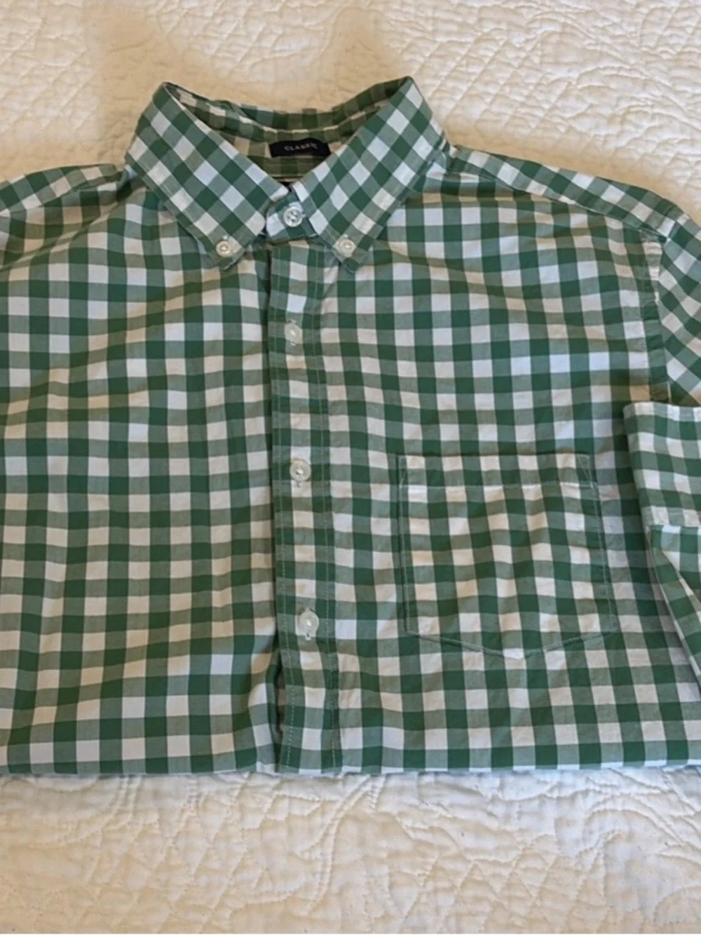 J. Crew classic fit Flex casual mens shirt. Green white plaid. Size medium.